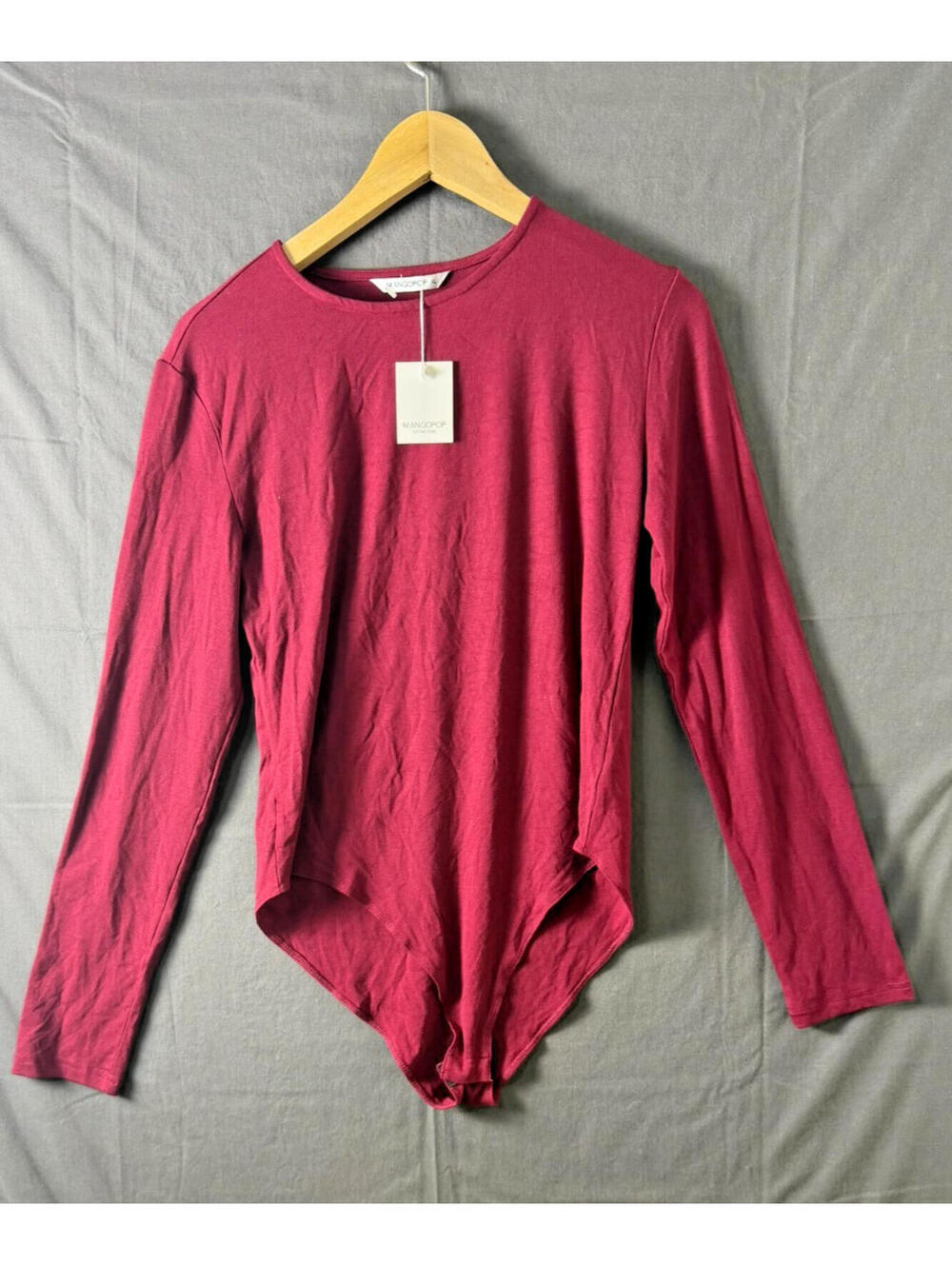 MANGOPOP Women’s XL Long Sleeve Ribbed Bodysuit Maroon Stretch Basic Top